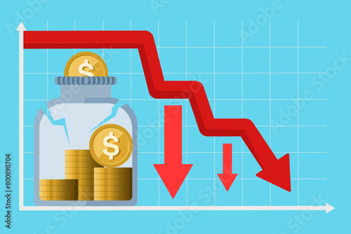 concept of broken piggy bank as a metaphor for business bankruptcy. Problems of repayment of economic loans, investment failures and budget collapse. financial crisis. Flat vector illustration.