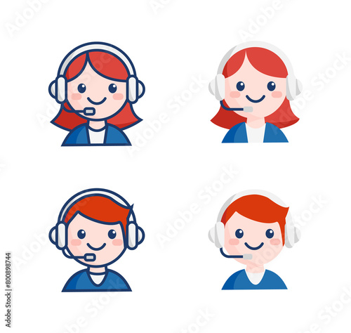 男女のオペレーターアイコンセット　線あり・なし