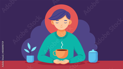 While he waits for the tea to steep he takes a moment to close his eyes and center himself after a long day..