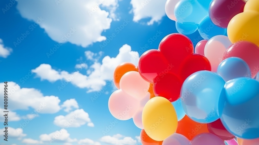Colorful balloons float in the sky