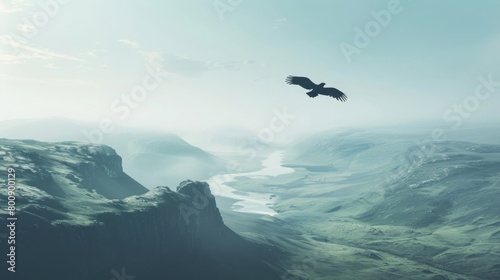 A captivating image of a lone bird soaring high above a vast landscape  symbolizing the search for freedom and perspective on World Schizophrenia Day.