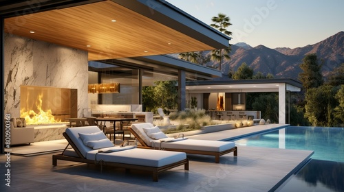 Modern luxury house with pool and mountain views © Adobe Contributor