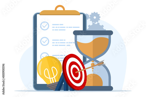 Achieving goals concept. put forward ideas in business and business development strategies. Entrepreneurship and time management. Successful employee. Cartoon flat vector illustration.