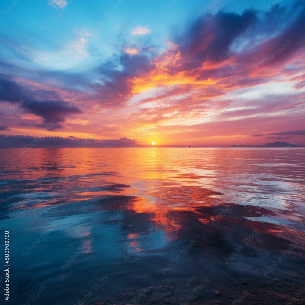 Obraz premium colorful cloudscape over calm sea at sunset