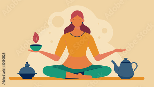 Hands clasped in a meditative pose a potter practices mindfulness as she gently shapes a clay teapot with intention..