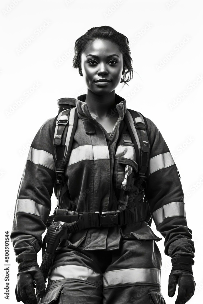 Portrait of a young African-American female firefighter in uniform Portrait of a young African-American female firefighter in uniform