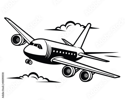 Airplane flying vector drawing