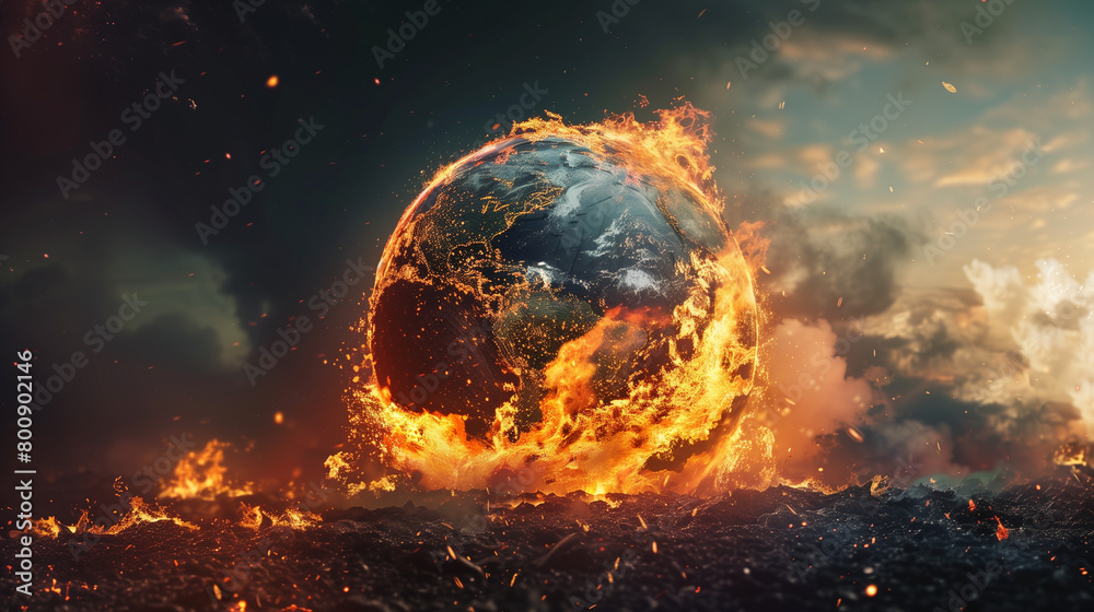 Global Boiling Planet earth in danger climate change concept created with generative AI