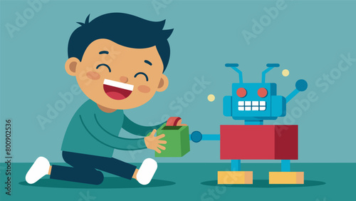 A child giggling in delight as they move a toy robot using only their thoughts..