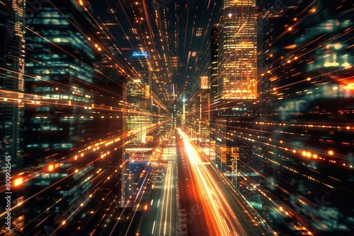 High-Speed Cityscape with Blurred Light Trails
