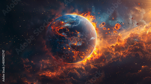 Global Boiling Planet earth in danger climate change concept created with generative AI