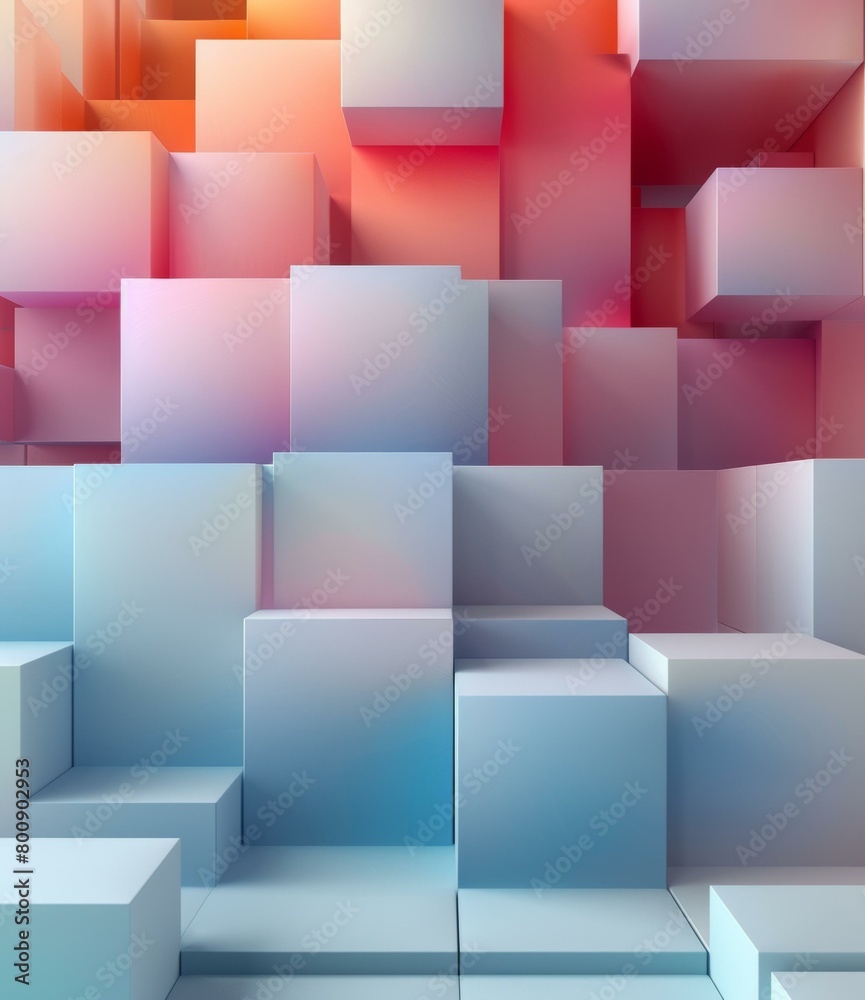 Blue and pink abstract geometric background of cubes