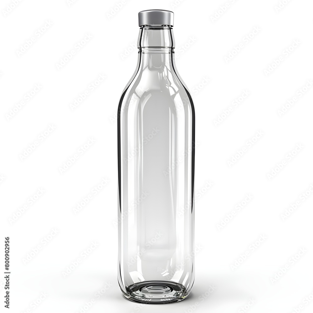 A clear glass bottle with a metal cap, perfect for storing liquids or oils.