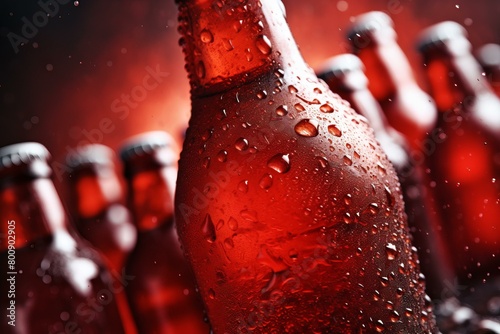 Close-up of a frosty bottle of beer with condensation photo