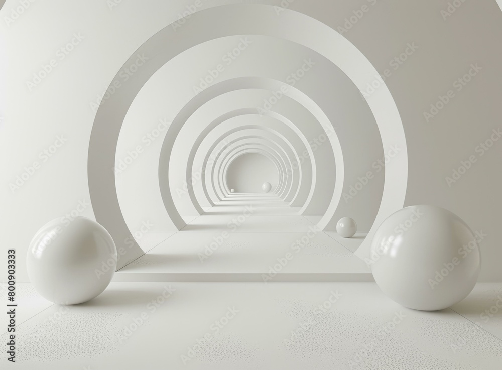 Fototapeta premium White concentric circular tunnel with spheres