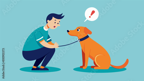 A service dog alerting its owner to a potential panic attack prompting them to take deep breaths and use grounding techniques.. Vector illustration