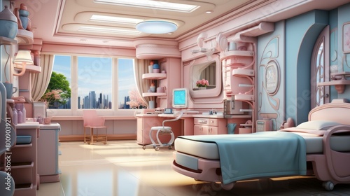 The interior of a futuristic hospital room photo