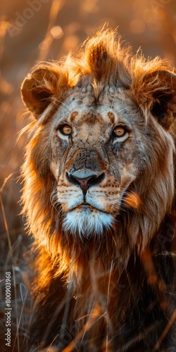 Portrait of a male lion with a golden mane © Adobe Contributor
