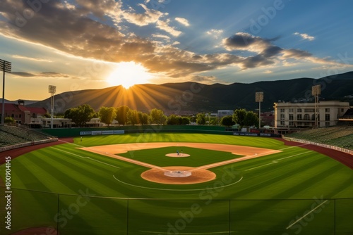 Baseball field under the setting sun