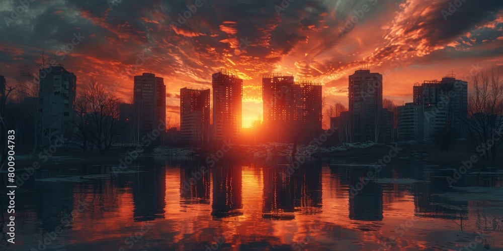 sunset over a post-apocalyptic city