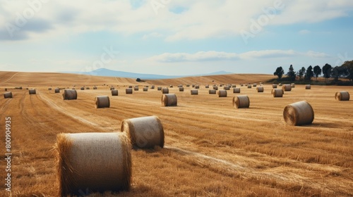 Field of hay rolls in Tuscany, Italy