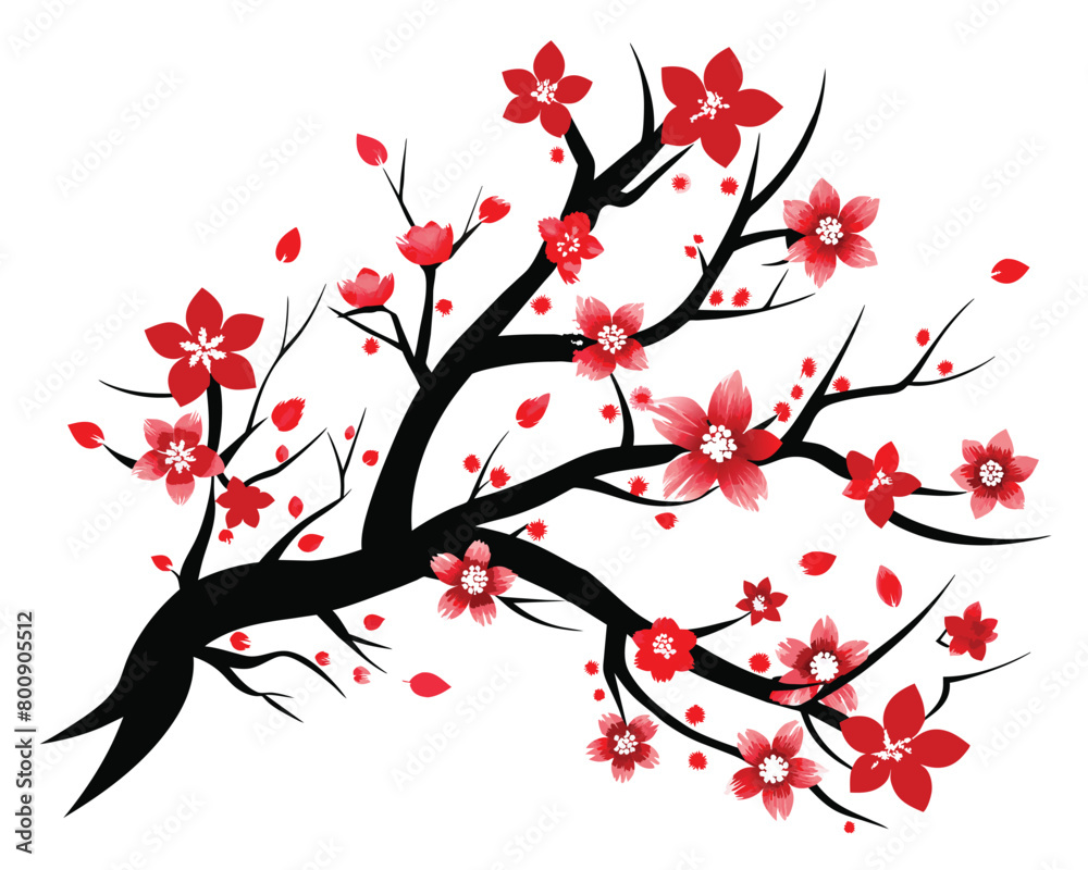 Blossom cherry tree branches Art Black White