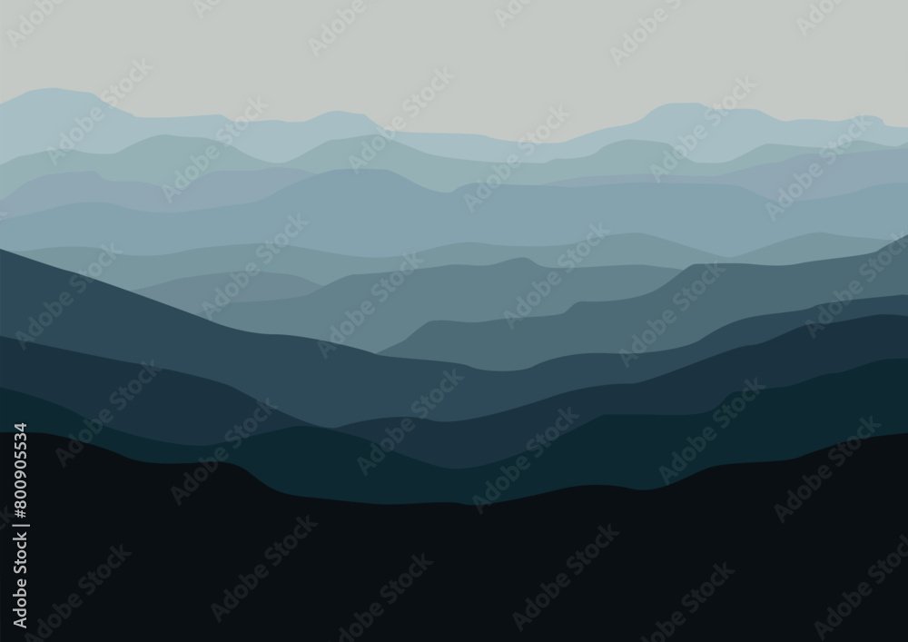 Landscape with mountains. Vector illustration in flat style.