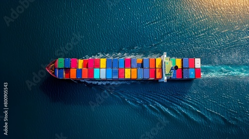 Rainbow Container Ship Sailing the Horizon of Global Trade and Commerce photo