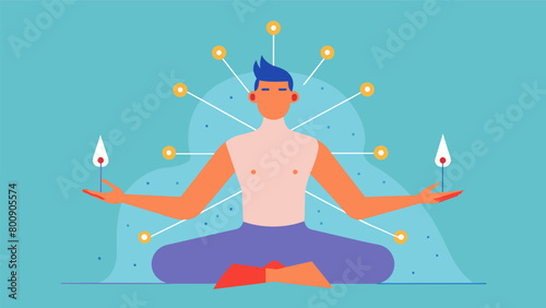 The mans acupuncture treatment allows him to tap into the natural flow of energy within his body promoting a state of balance and harmony in both mind.
