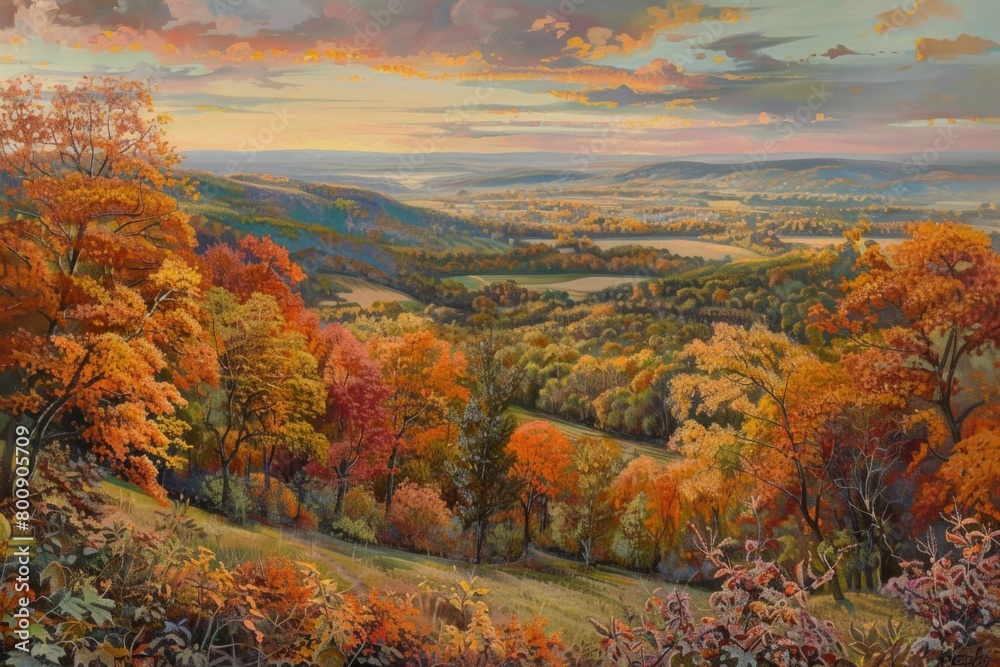 Fototapeta premium Twilight Hues over Autumn Countryside