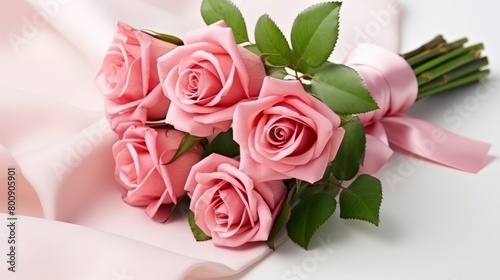 A bouquet of pink roses on a pink background
