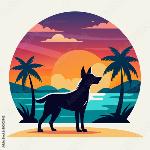 cat on the beach silhouette vector art illustration with white background  Summer t shirt