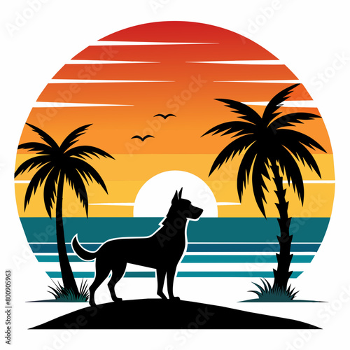 cat on the beach silhouette vector art illustration with white background, Summer t shirt