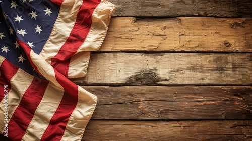 American flag on a rustic wooden background
