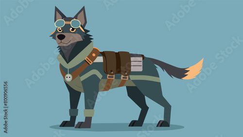 Sharp and Ready An illustration of a war dog outfitted with specialized gear and equipment ready for any mission that comes their way and showcasing. Vector illustration