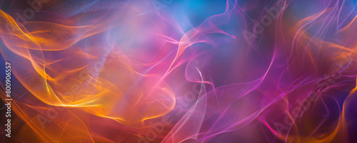 Ethereal smoky waves in a fusion of blue  purple  and orange hues symbolize creativity and the energy of life