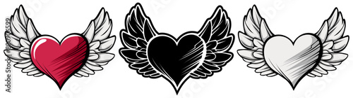 set fly hearts angel icon love tattoo design vector illustration