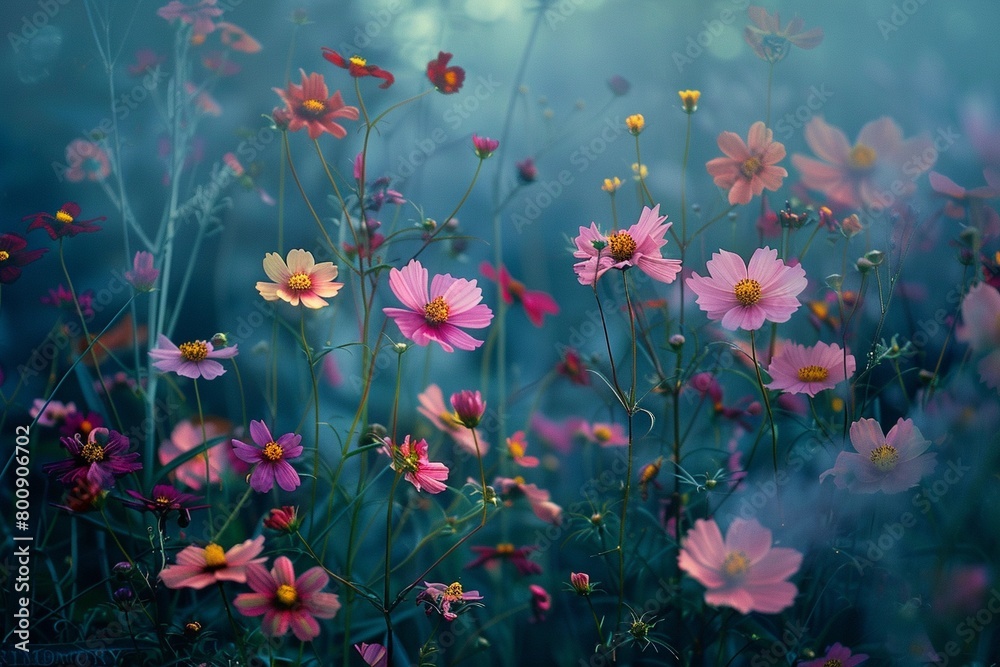 AI generated illustration of vibrant wildflowers in bloom