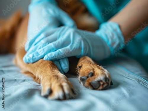 Close-up Of A Veterinarian Examining A Dog's Paw