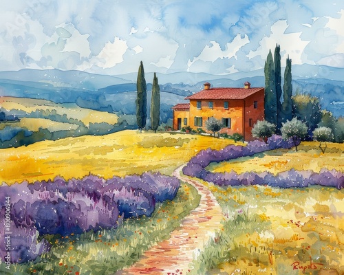 Countryside Italian Farmhouse Landscape photo