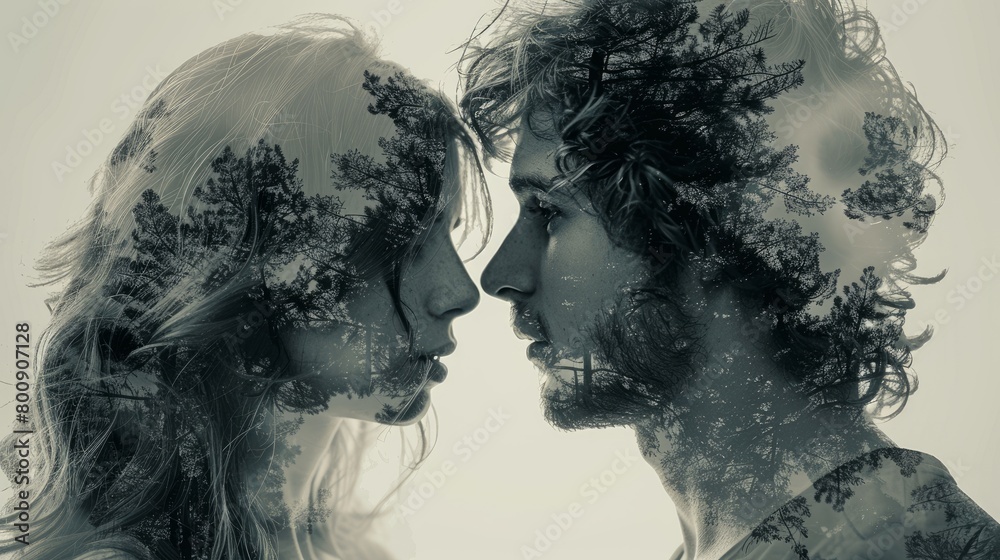 Fototapeta premium man and woman double exposure
