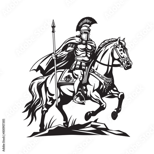 Spartan and horse Illustration Logo Vector silhouette Stock Vector
