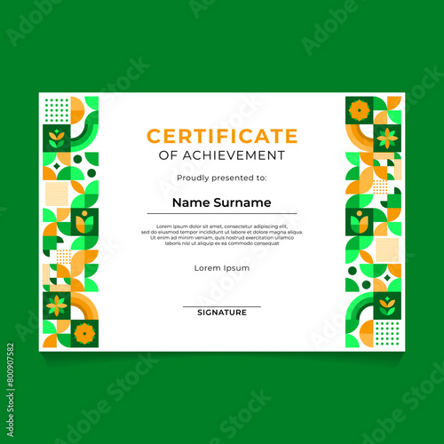 Abstract Geometric Mosaic Certificate Template Design for Environmental Theme
