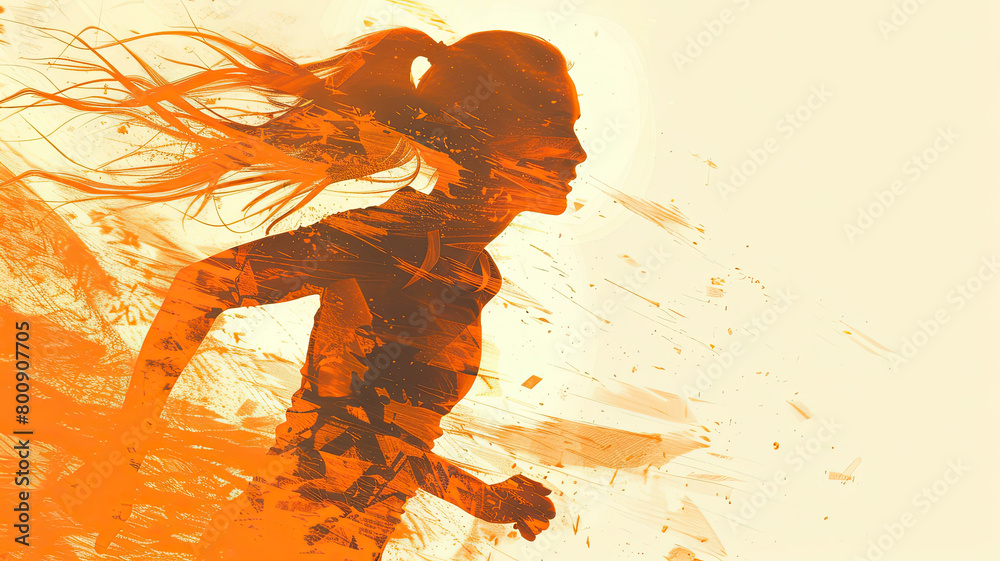 Beautiful Woman Runner with Flames and Orange Splashes