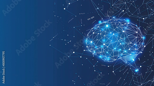 AI Brain Hologram on Blue Background
