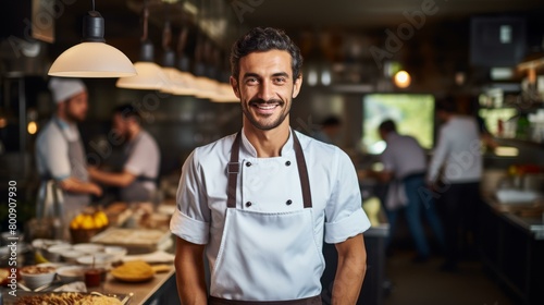 Confident male chef standing in a commercial kitchen