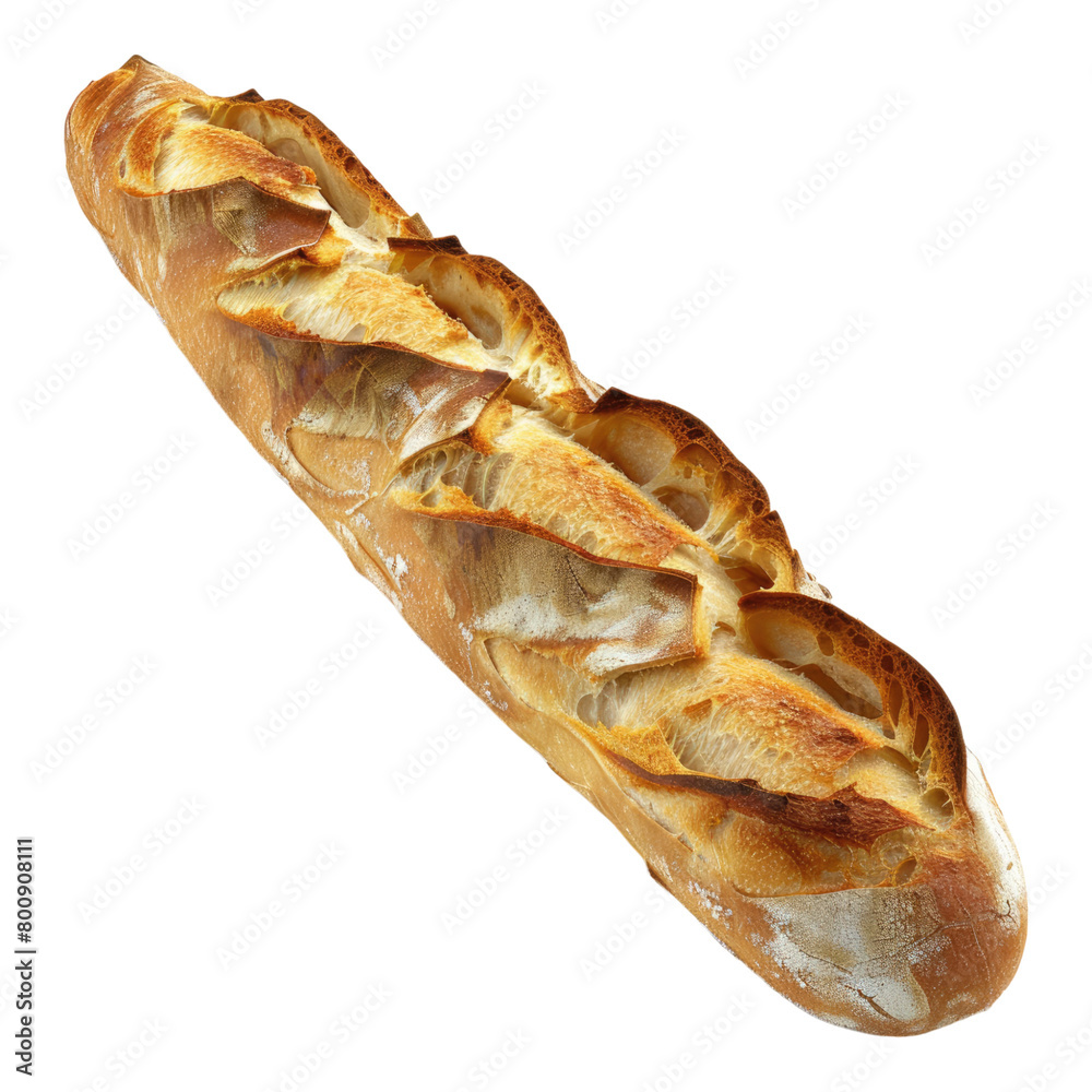 Baked baguette isolated on transparent background