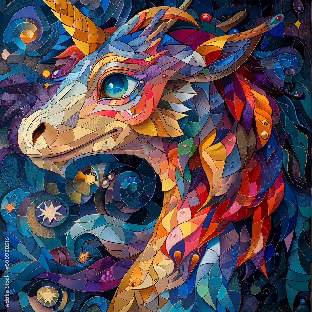 A curious dragonunicorn hybrid peeking through a magical portal, its vibrant scales contrasted against the portals luminescent edges , 3D render animation style