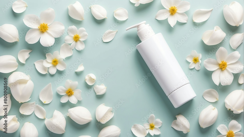 white flower petals background with lotion tube container for healthy skincare ad beauty product concept from Generative AI white flower petals background with lotion tube container for healthy skincare ad beauty product concept from Generative AI