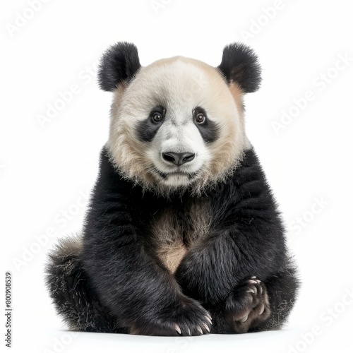 A cute panda bear cub sitting on a white background